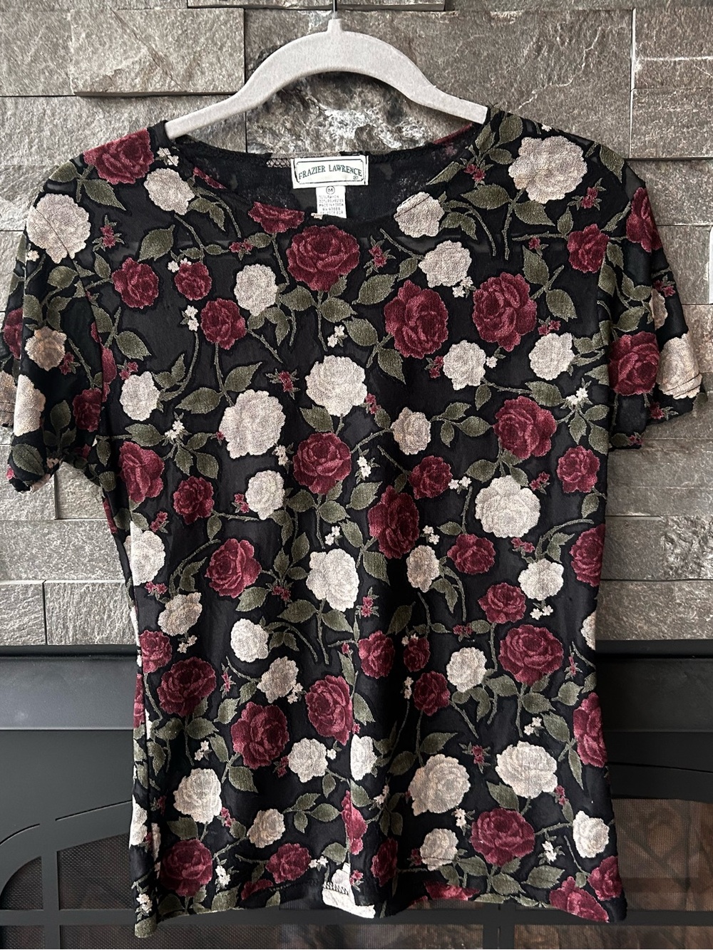 Vintage Frazier Lawrence Floral/Rose Semi-Sheer Mesh Top